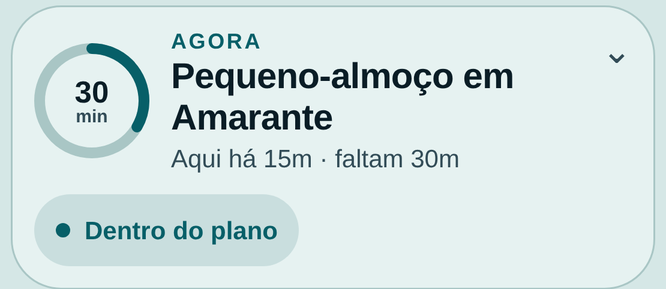 Cartão Agora: pequeno-almoço em Amarante, aqui há 15 minutos, faltam 30, dentro do plano.