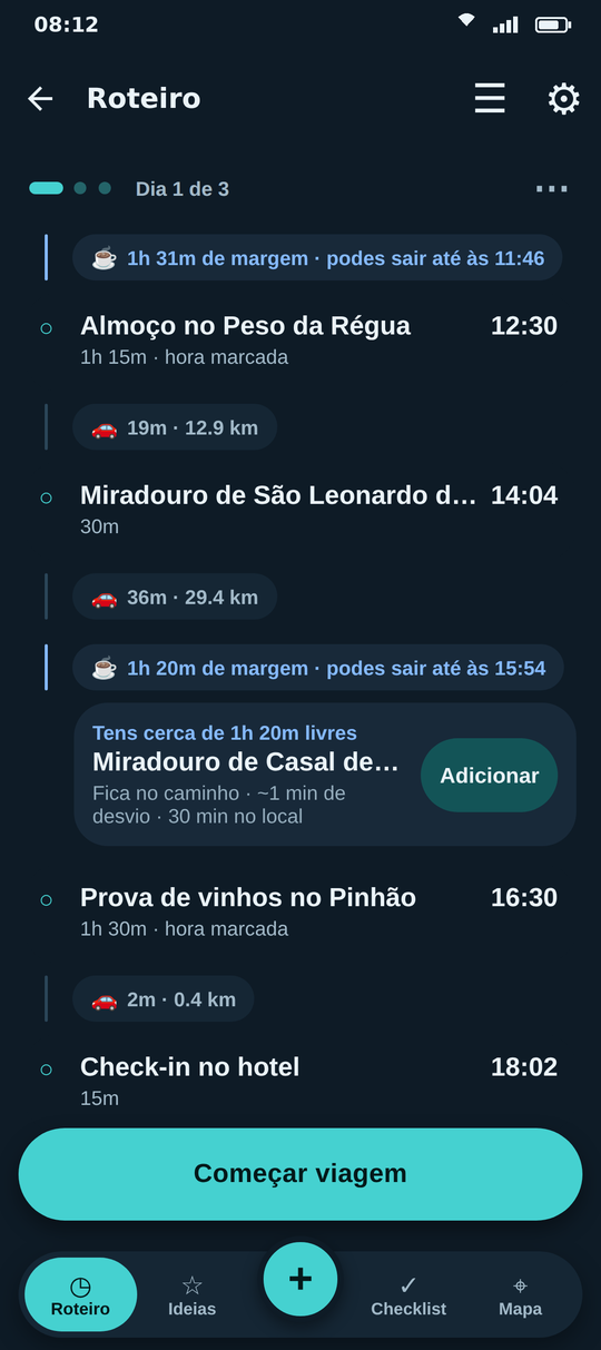 Sugestão: tens cerca de 1h20 livres e um miradouro fica no caminho.